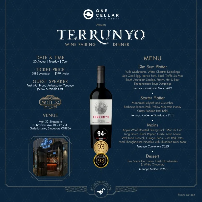 9. Terrunyo Wine Pairing Dinner at Mott 32 Singapore