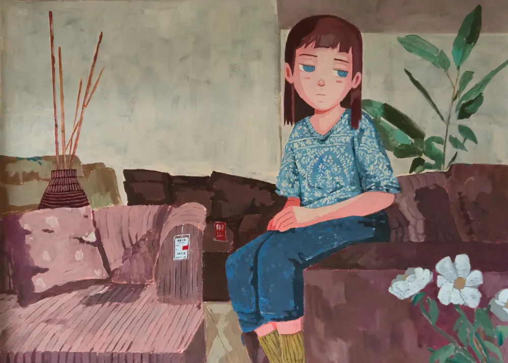 A girl looking sideways with a pensive look on her face