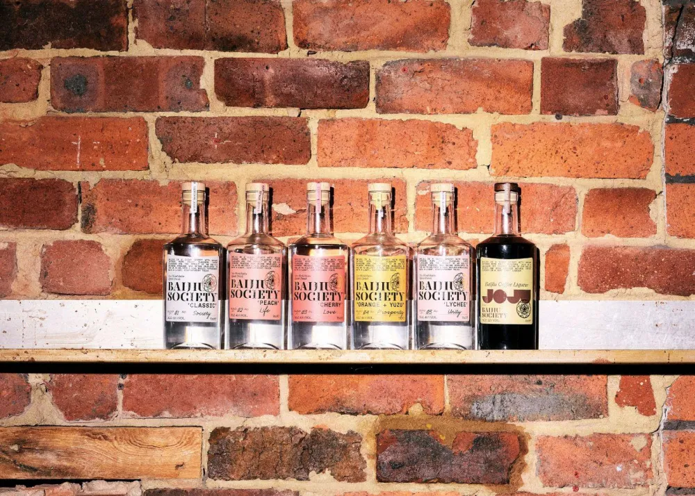 Lineup of Baijiu Society's six unique blends for curated drinking