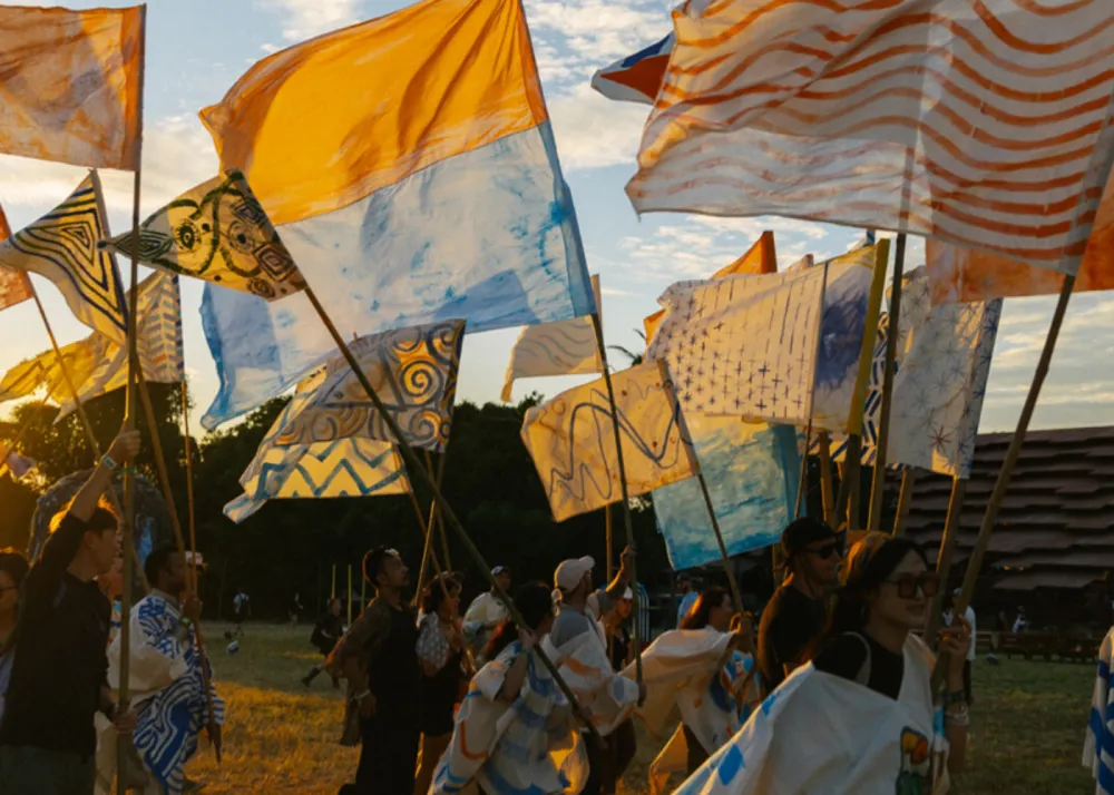 Flags being raised