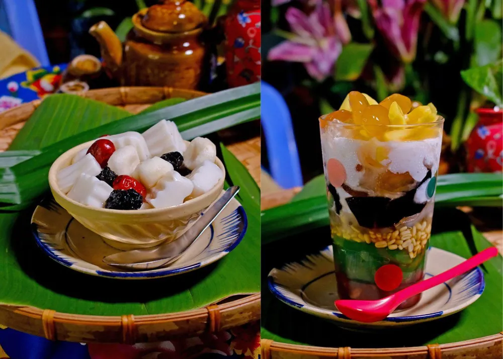 Water chestnuts and coco jelly (left) Vinahouse che thap cam (right)