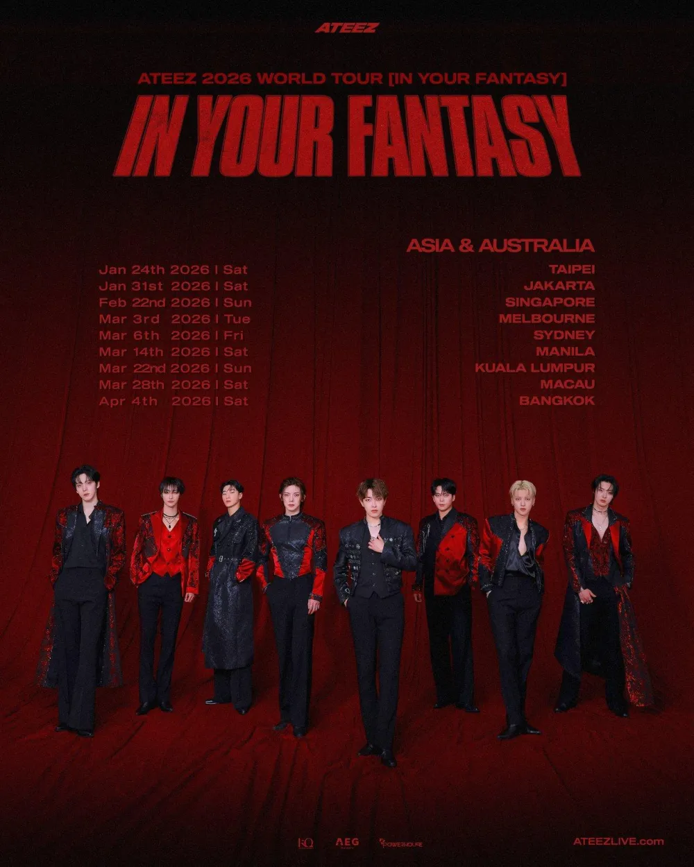 The Asia and Australia schedule for ATEEZ's 2026 Tour