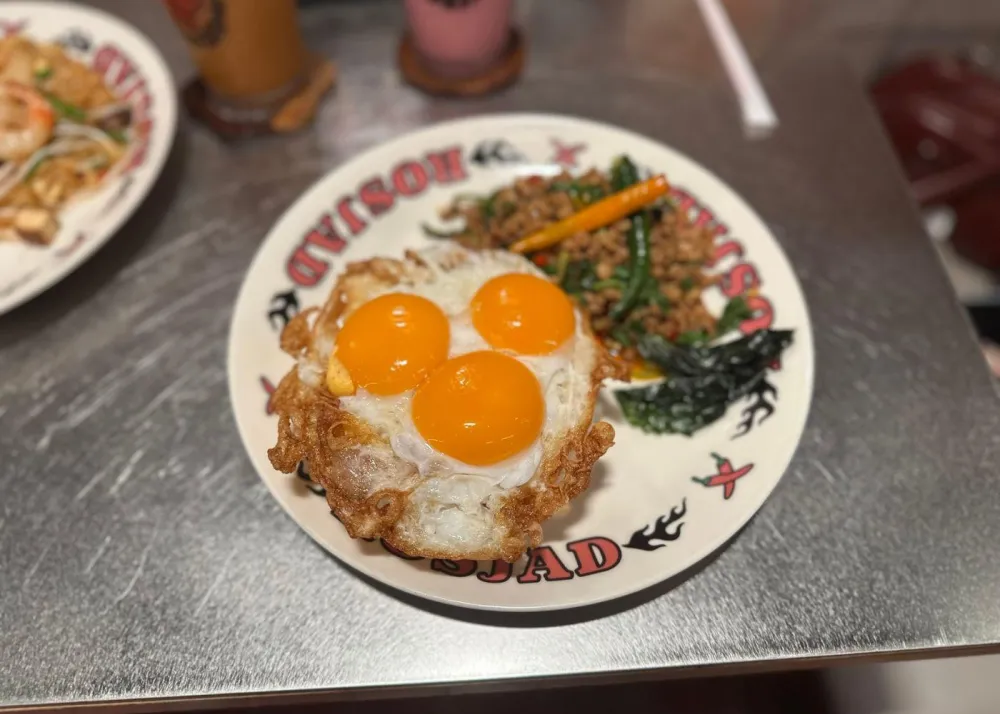 Basil Minced Pork over Rice with Fried Duck Egg