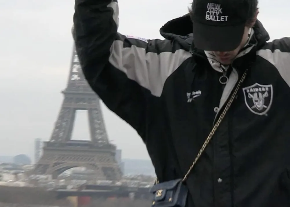 Timothée Chalamet in performative male outfit in Paris