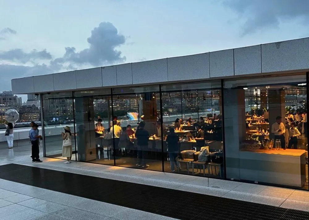 Exterior of ROOF P.M. Modern Dining rooftop restaurant on the Museum of Art Pudong rooftop as photographed by The Beat Asia