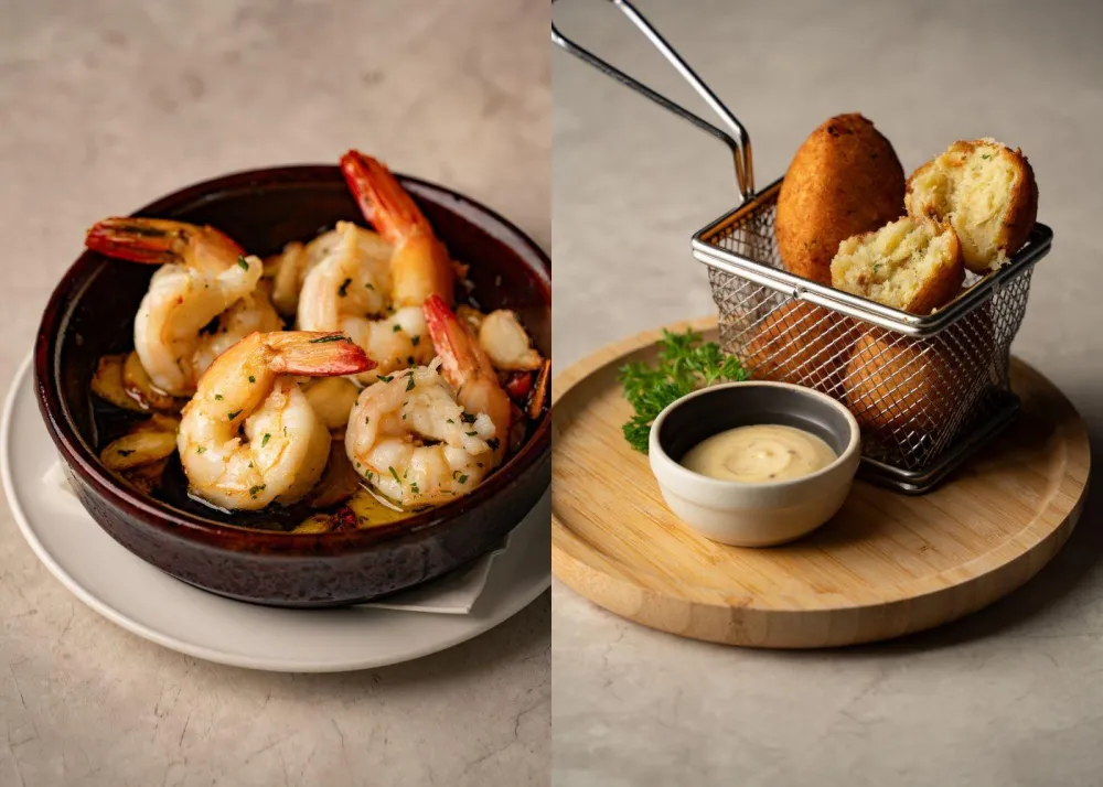 Garlic Shrimps & Codfish Cakes at Casa Lisboa from Chef Rodolfo Vicente 6-course "Taste of Portugal" menu