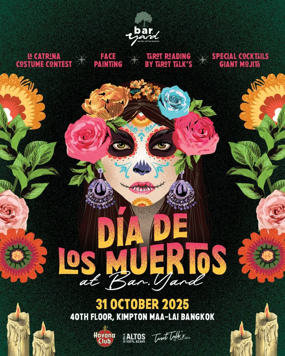 The poster of Bar.Yard's Dia De Los Muertos themed party