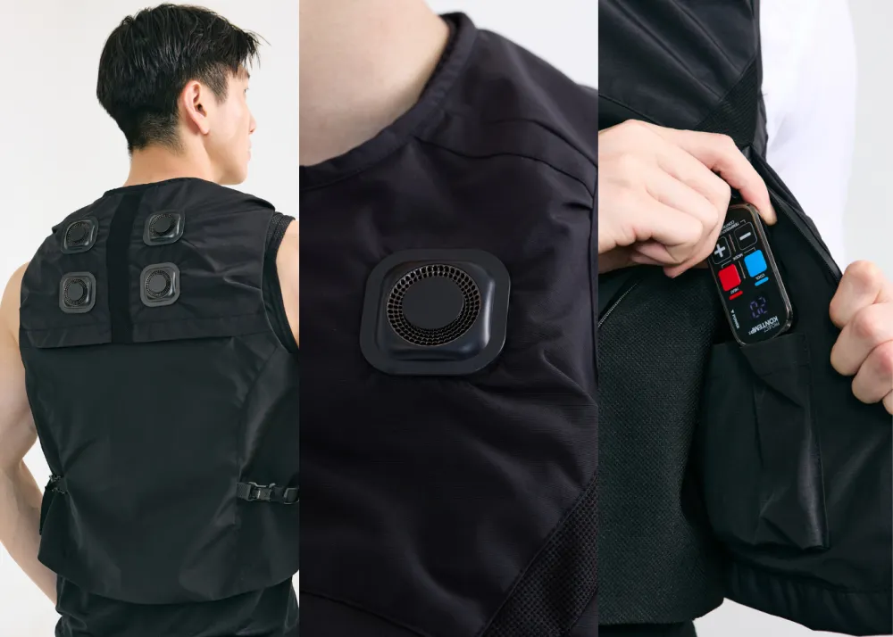 The vest has six temperature-controlling modules and allows real-time temperature adjustments