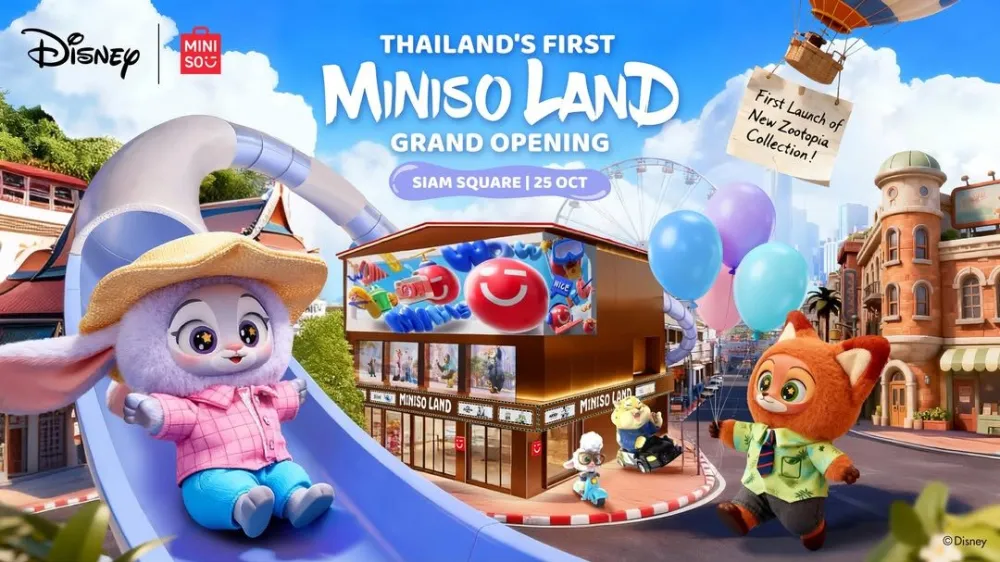 The poster for MINISO Land opening in Thailand