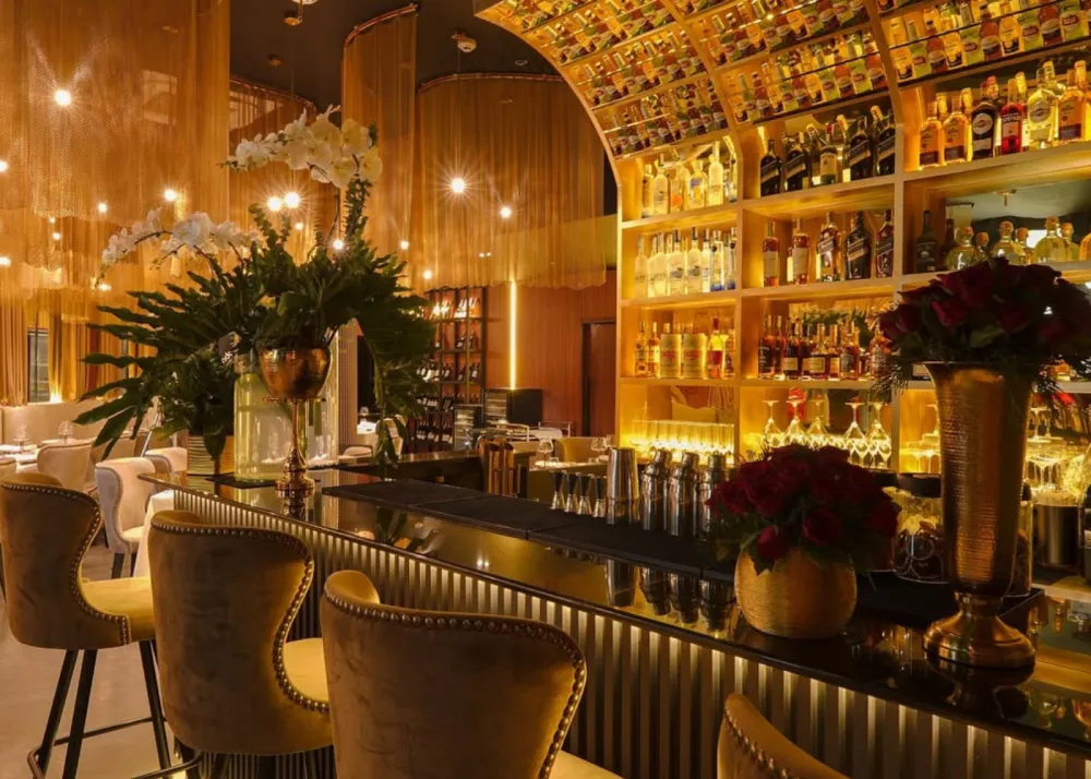 Gold interiors of Carmelo's Steakhouse