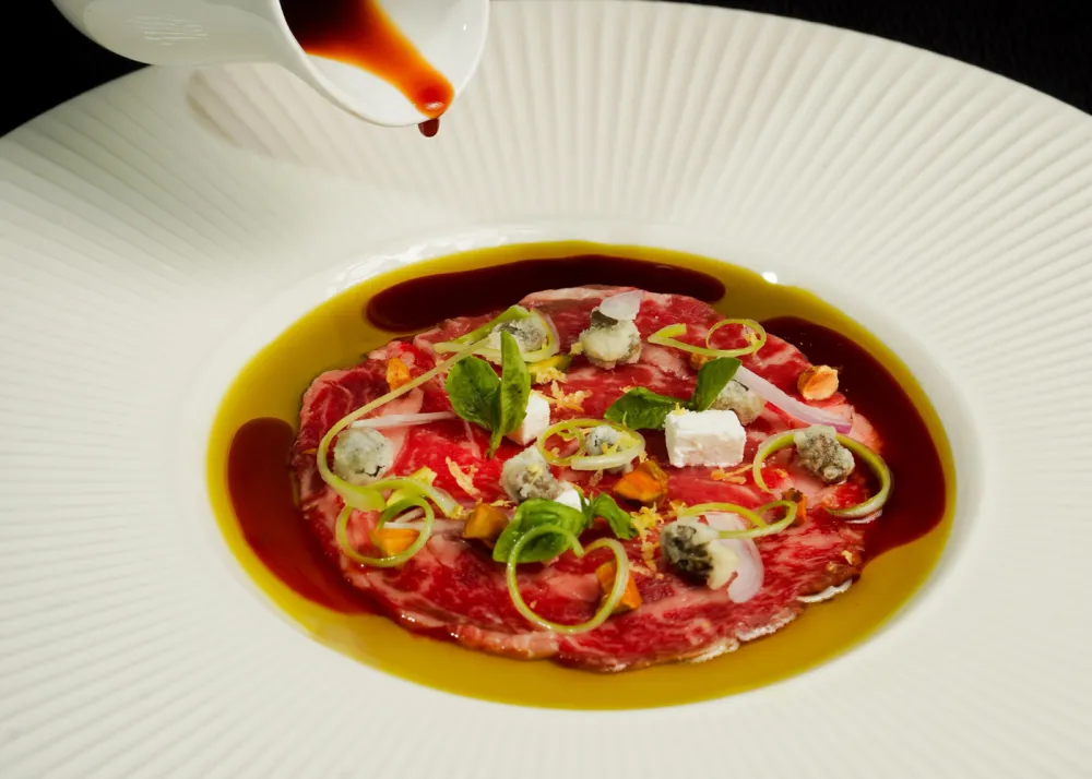 The beef carpaccio with flavors from East and West