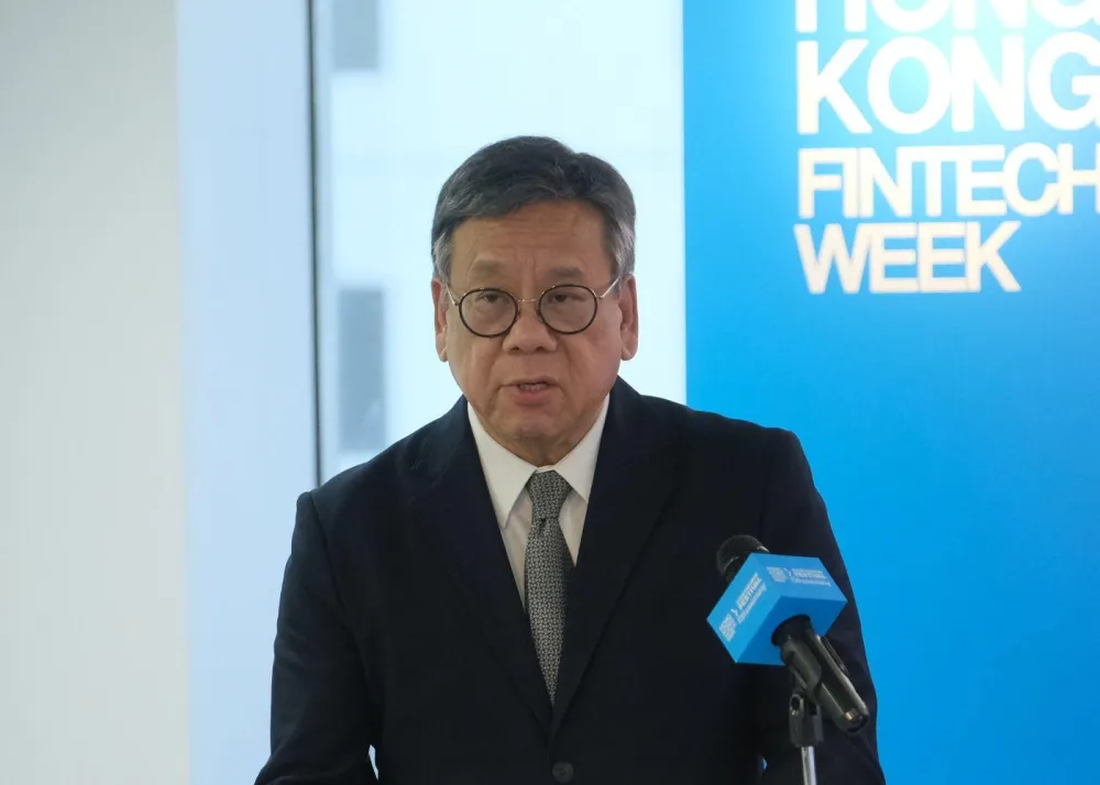 Mr. Algernon Yau, Secretary for Commerce and Economic Development at Hong Kong FinTech Week x StartmeupHK Festival 2025 press conference