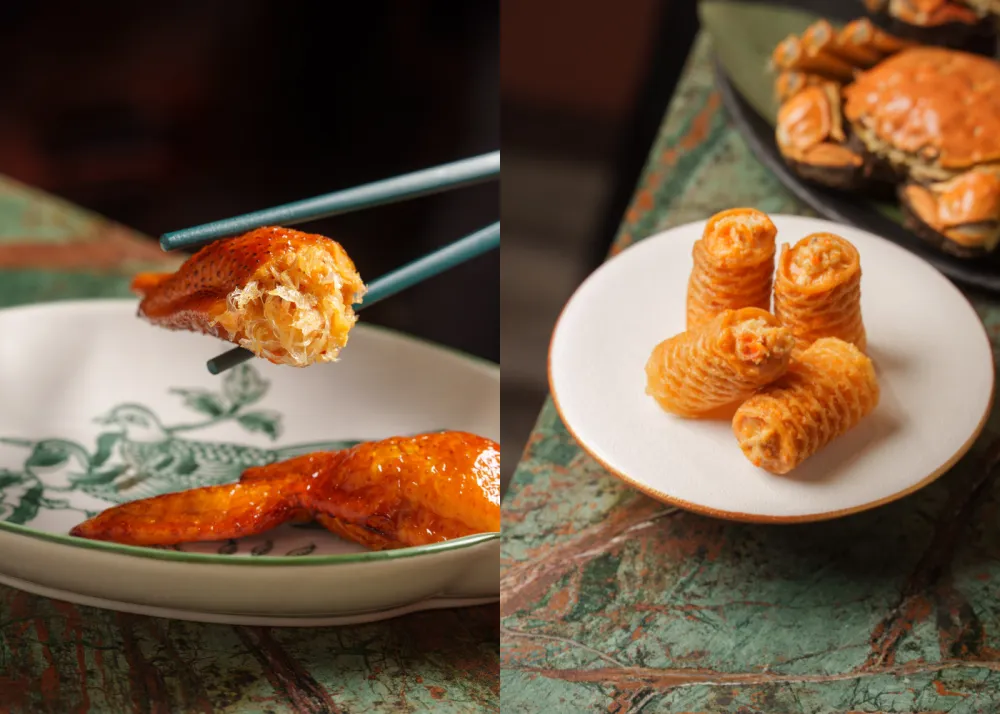 Chicken wing and spring rolls