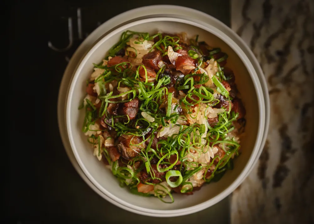 A fried rice made with pork fat