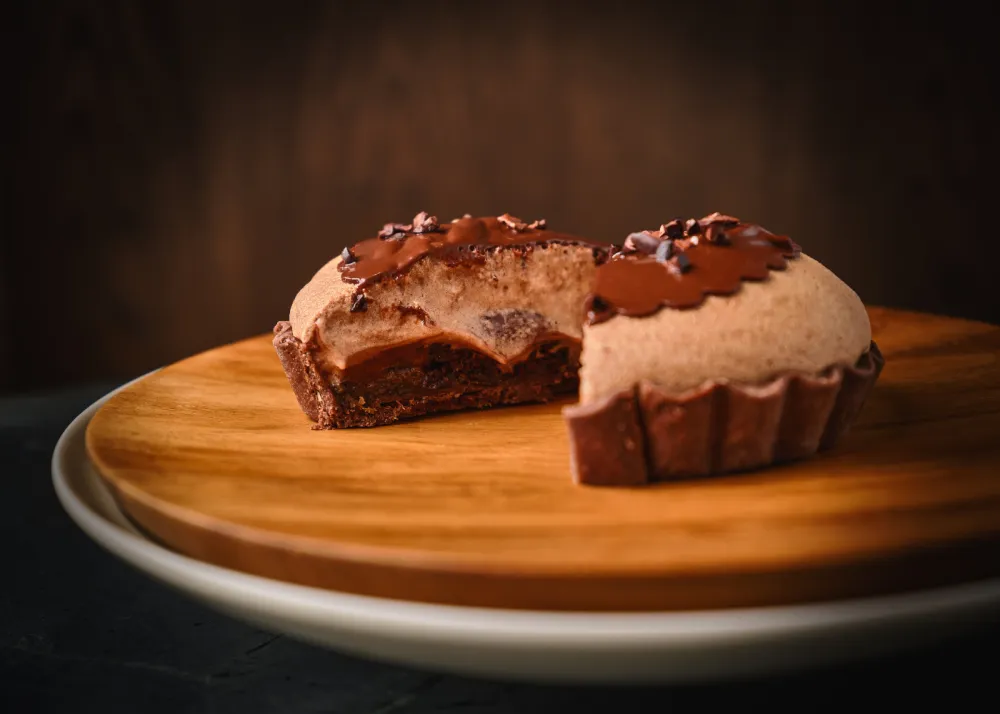 A warm chocolate souffle tart