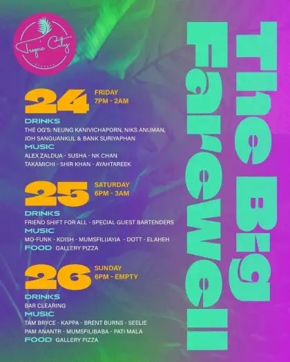 Tropic City Bangkok farewell party line-up