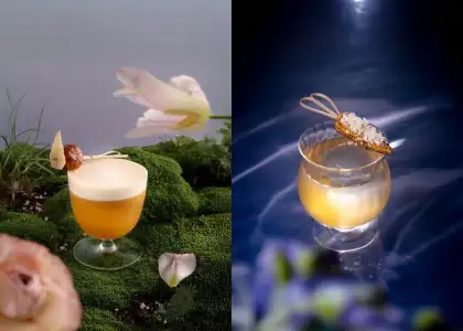 Pomelo Embrace and Midnight Spell cocktails at Aqua Bar