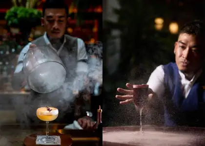 Ryan Dela Vega of Aqua Bar Bangkok crafting cocktails