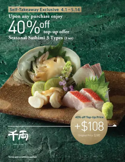 40 Top Up Discount Seasonal Sashimi 3 Types at HK108
