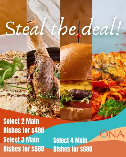 ONA Restaurant New Menu Deals 2 Mains for HK488 More
