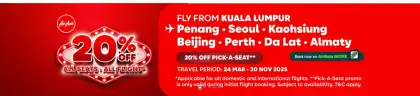 Fly from KL with 20 off Pick A Seat on Air Asia MOVE