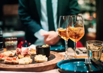 Canape on tray with two glasses of aperol cocktail 2022 11 10 18 51 09 utc