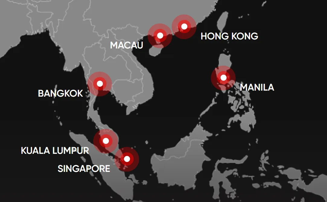 Map of Southeast Asia with our six city markets pinned