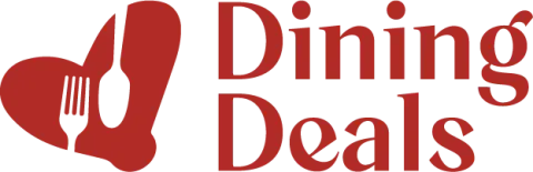 Red logo with a heart shape containing a fork, knife, and spoon, next to the words “Dining Deals” in bold red letters.