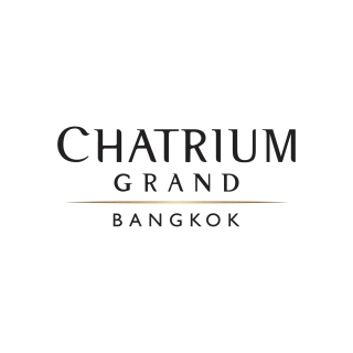 Logo with the text “Chatrium Grand Bangkok” in black capital letters on a white background, with a thin gold line separating “Grand” and “Bangkok.”.