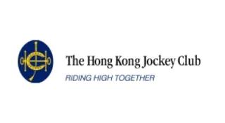 The logo of The Hong Kong Jockey Club with a blue emblem on the left and text reading “The Hong Kong Jockey Club” and “Riding High Together” on the right.