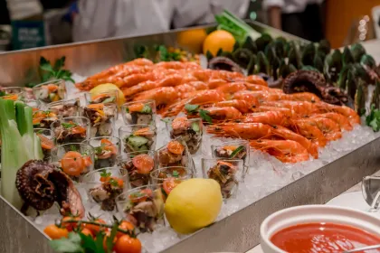 buffet of seafood on ice