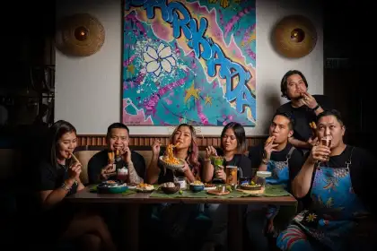group of friends eating