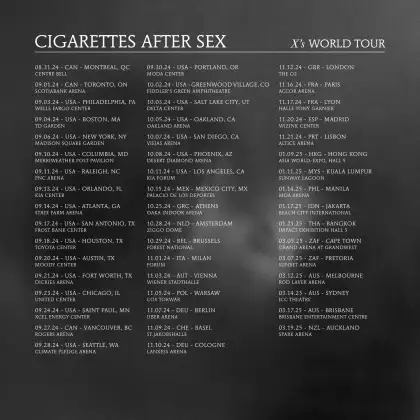 Cigarettes After Sex 'X's' World Tour Dates and Stops