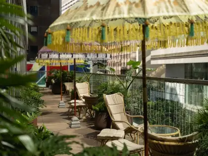 outdoor venue with umbrellas