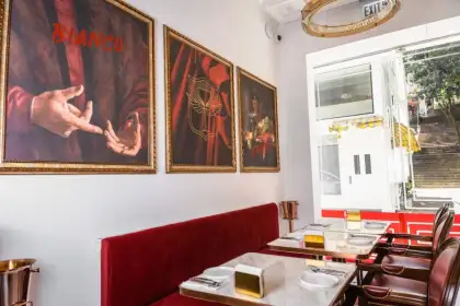restaurant interior with red accents