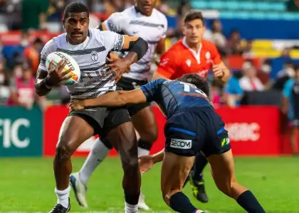 Hong Kong Rugby Sevens 2024 teams playing in field