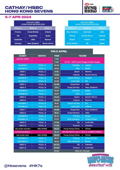 Hong Kong Rugby Sevens 2024 schedule friday