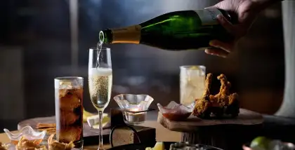 wine pouring with food