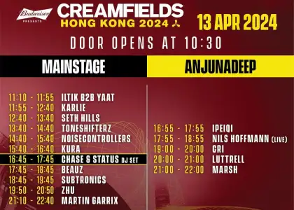 Creamfields HK 2024 schedule 13 april