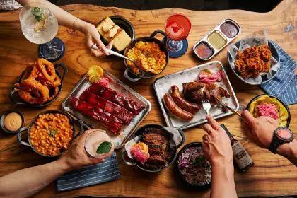 flat lay photo smoked dishes