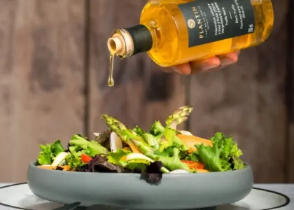 Plantin Kaviari Olive Oil on Salad