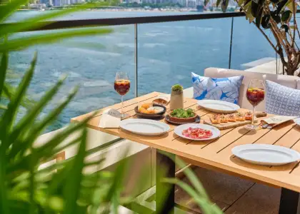 bayfare social terrace with food on the table