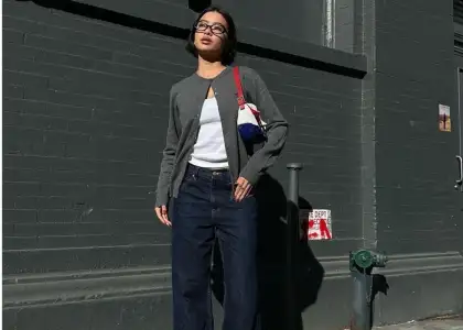 Cardigan outfit on Steph Hui