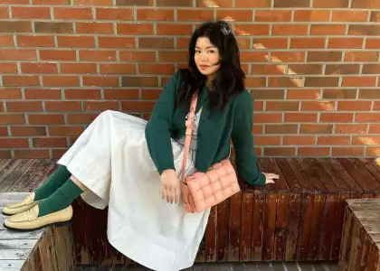 Midi skirt and cardigan on Allison Ho