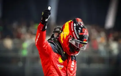 Carlos Sainz celebrates his Singapore Grand Prix Win in 2023.