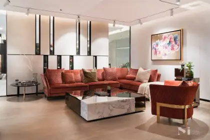 A modular sofa setup from Turri, a brand known for versatile pieces that are well-suited for individuals who crave eclecticism and personalization