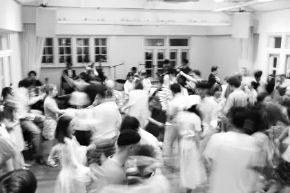A room of swing dancers