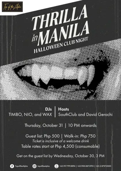 Thrilla in Manila Halloween Club Night