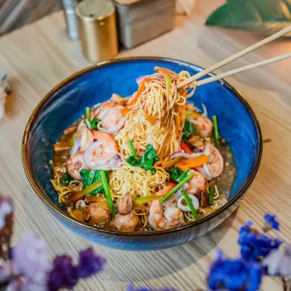 The restaurant's inventive Flying Noodles