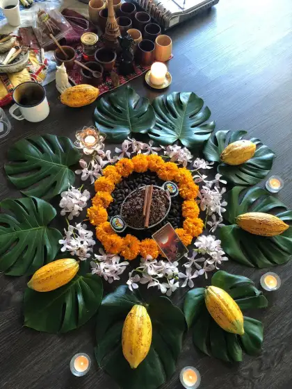 A cacao ritual setup